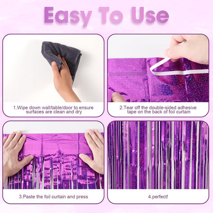 3 Pack 3.3 x 8.2 ft Laser Purple Foil Fringe Backdrop Curtains, Tinsel Streamers Birthday Party Decorations, Fringe Backdrop for Graduation, Baby Shower, Gender Reveal, Disco Party