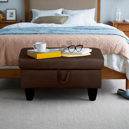 Ottoman Rectangular Storage Ottoman Bench, Flannel Footrest Stool Footstool with Lid for Living Room, Bedroom, Entryway, Chocolate, 28.5"x19"x17.5"
