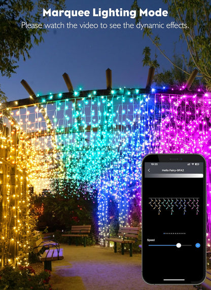 Brightown Smart Icicle Lights for Outside, 66Ft 608 LED RGB Smart Christmas Lights with 58 Preset Modes, App or Remote Control, Music Sync, Memory and Timer Function for Indoor/Outdoor Use
