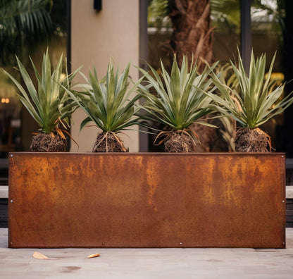 DIY CARTEL Corten Steel Rectangular Outdoor Planter Box, Rustic & Modern Farmhouse Design, Large Raised Metal Garden Bed for Commercial & Residential Use (48in x 10in x 16in)