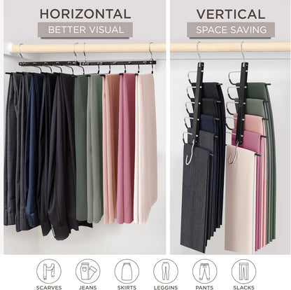 MORALVE Pants Hangers Space Saving - European Beechwood Scarf and Jean Hangers - Closet Organizer and Space Saver Pant Rack, Leggings Hanger, and Scarf Holder with 360° Swivel Hook (1 Pack)