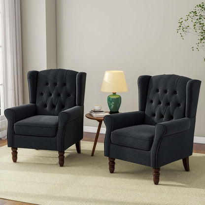 Accent Chair, Upholstered Armchair with Button Tufted High Back & Solid Wood Legs, Comfy Wingback Reading Single Sofa Chair for Small Spaces, Living Room, Bedroom (Blue, Set of 2)