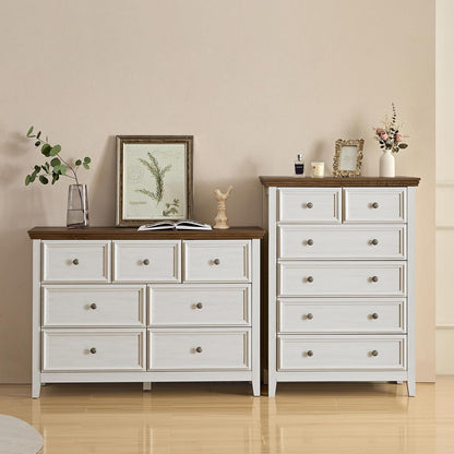 BLANKSPACE 7 Drawer Dresser, Modern Farmhouse Dresser Chest of Drawer for Bedroom, Chest of Drawers Storage Cabinet for Living Room, Entryway, Hallway, Antique White