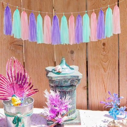 Pink-Purple Mint Mermaid Ocean-Themed Party-Decorations - 15pcs Tassel Garland Streamers Wedding Birthday Engagement Baby Bridal Shower Tassels Banner Decor Panduola