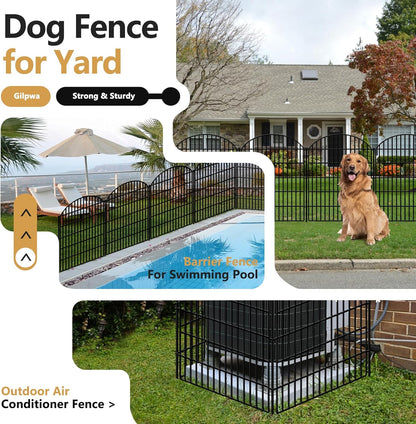 10 Panels No Dig Decorative Outdoor Garden Fence for Yard, 33in (H) x 21.92ft (L) Animal Barrier Fencing Rustproof Metal Panel Border for Dog, Rabbits Patio Camping Temporary Ground Stakes