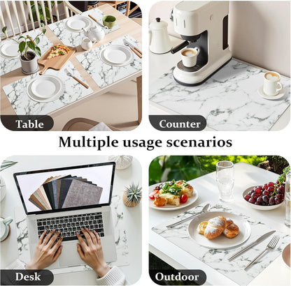 FROMHEART Faux Leather Placemats Set of 6–Waterproof,Heat/Oil Stain-Resistant PU Table Mat–Reversible,Easy to Clean Place Mats for Kitchen,Dining,Indoor/Outdoor,(Marble,11.8" x 17")