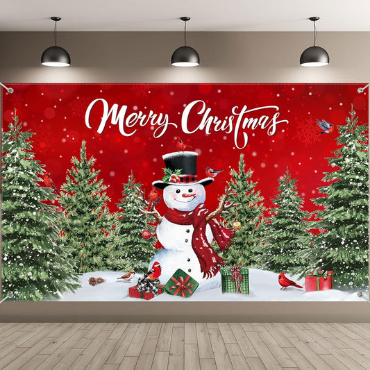 Irenare Christmas Backdrop Merry Christmas Banner Party Decoration Xmas Photography Background Photo Props for Winter Holiday New Year Eve Family Party Decoration Supplies(Snowman)