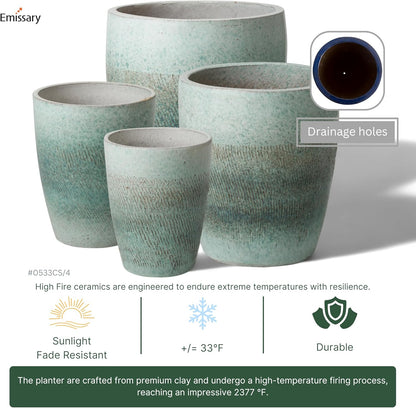 Emissary Bullet 18 in. Coastal Splash Ceramic Round Planter (18 in. L x 18 in. W x 21 in. H) with Drainage Hole