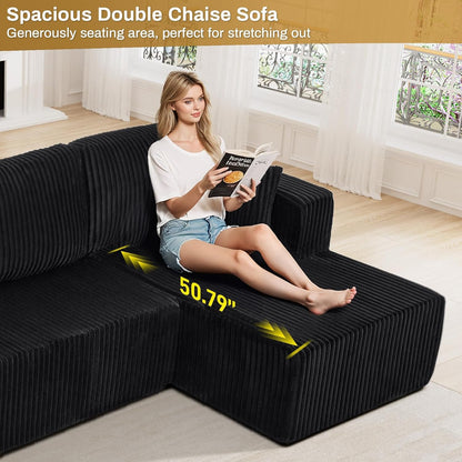 HYJT-H&K Modular Sectional Sofa Cloud Secttional Couch, 132" Comfy U Shaped Couches for Living Room, Deep Seat Memory Foam Fluffy Plush Corduroy Boneless Couch Sectionals with Chaise, Black