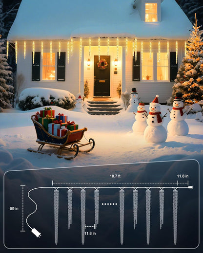 Minetom Icicle Lights Outdoor with Clips, 2 Pack Total 40ft 200 LED 40 Tubes Twinkling Ice Shape String Lights, Connectable Hanging Christmas Lights Plug in for Eave Holiday Outdoor, Warm White