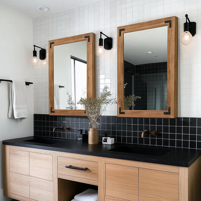 Bathroom Mirror for Wall with Wooden Frame, 20"x28" Solid Wood Vanity Mirror for Farmhouse, Bathroom, Bedroom, Vertical or Horizontal Hanging