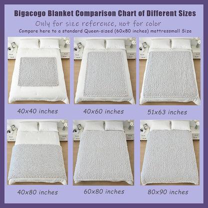 Bigacogo Chunky Knit Throw Blanket for Couch, 60x80 inches, 100% Hand Knitted with Thick Jumbo Chenille Yarn, Cozy Soft Large Rope Knot Cable Crochet Blankets for Sofa Bed Living Room, White