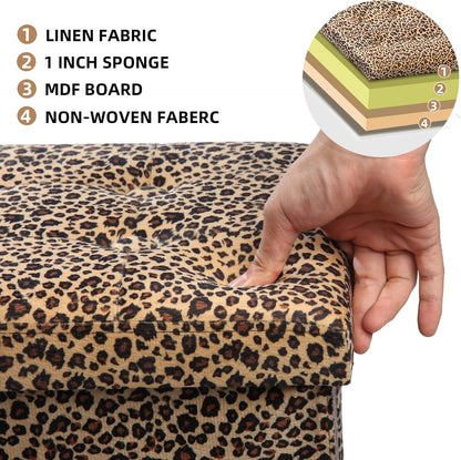 ALASDO Ottoman Storage Ottoman Footrest Stool Small Ottoman with Storage Foldable Ottoman Foot Rest Footstool Bench for Living Room 17x13x13inches Leopard Print
