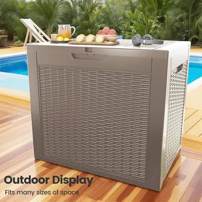 31 Gallon Outdoor Storage Box - Waterproof Resin Rattan Deck Box for Indoor & Outdoor Use - Lockable & Fade Resistant - Storage Bin for Package Delivery, Patio Cushions & Garden Tools, Brown