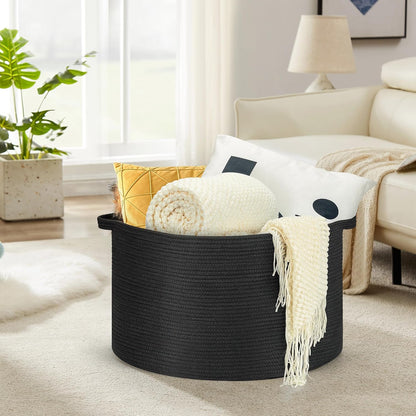Ravinte Large Storage Basket - 22"x 22"x 14" Blanket Basket for Living Room, Baby Toy Storage Basket, Cotton Rope Basket Woven Laundry Basket (Black)