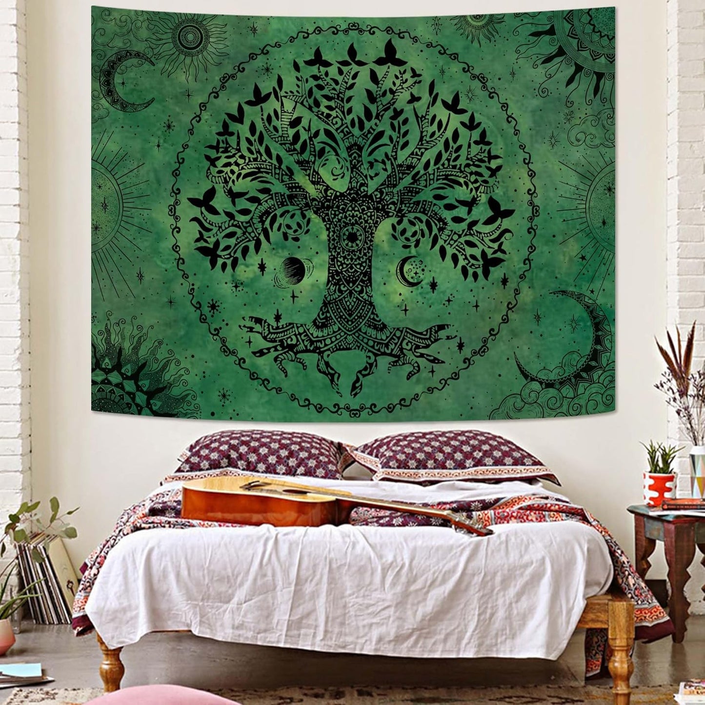 Lunerfex Tree of Life Mandala Tapestry Boho Tapestry for Bedroom Green Tapestries Wall Hanging Living Room Wall Art and Home Decor 44x60