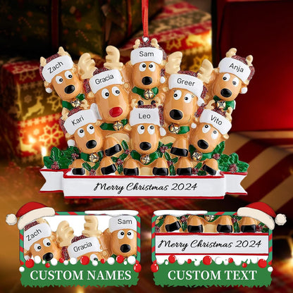 Personalized Christmas Ornaments 2025, Custom Reindeer Family Ornaments for Trees with Names, Handcrafted Christmas Deer Decorations for 2-8 Members, Meaningful Xmas Family of 8