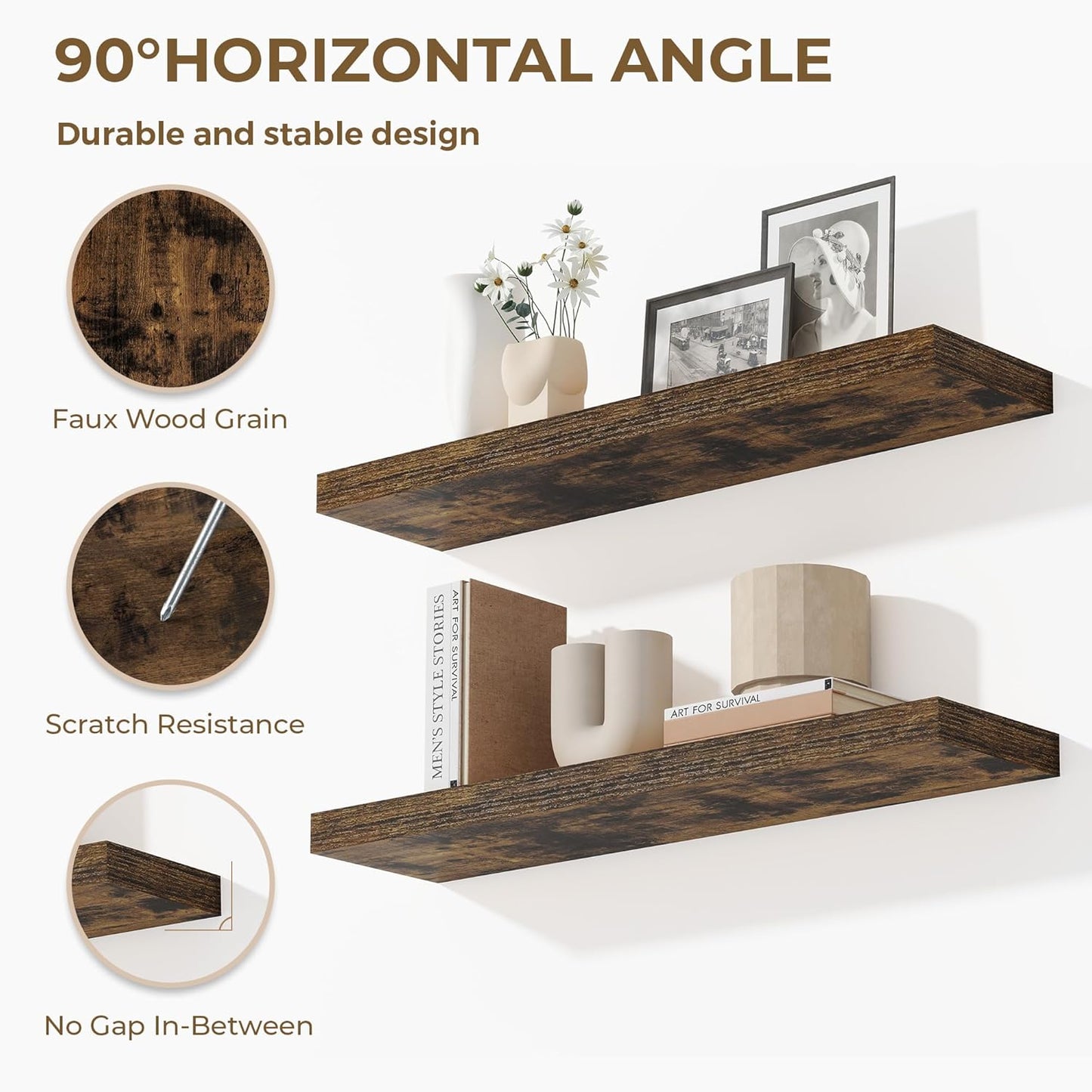 Dreamland 32 Inches Floating Shelves for Wall, 9.3" Deep Long Floating Shelves Set of 2, Large Display & Storage Shelf, Wall Shelf for Bathroom Bedroom Living Room Kitchen Office, Rustic Brown