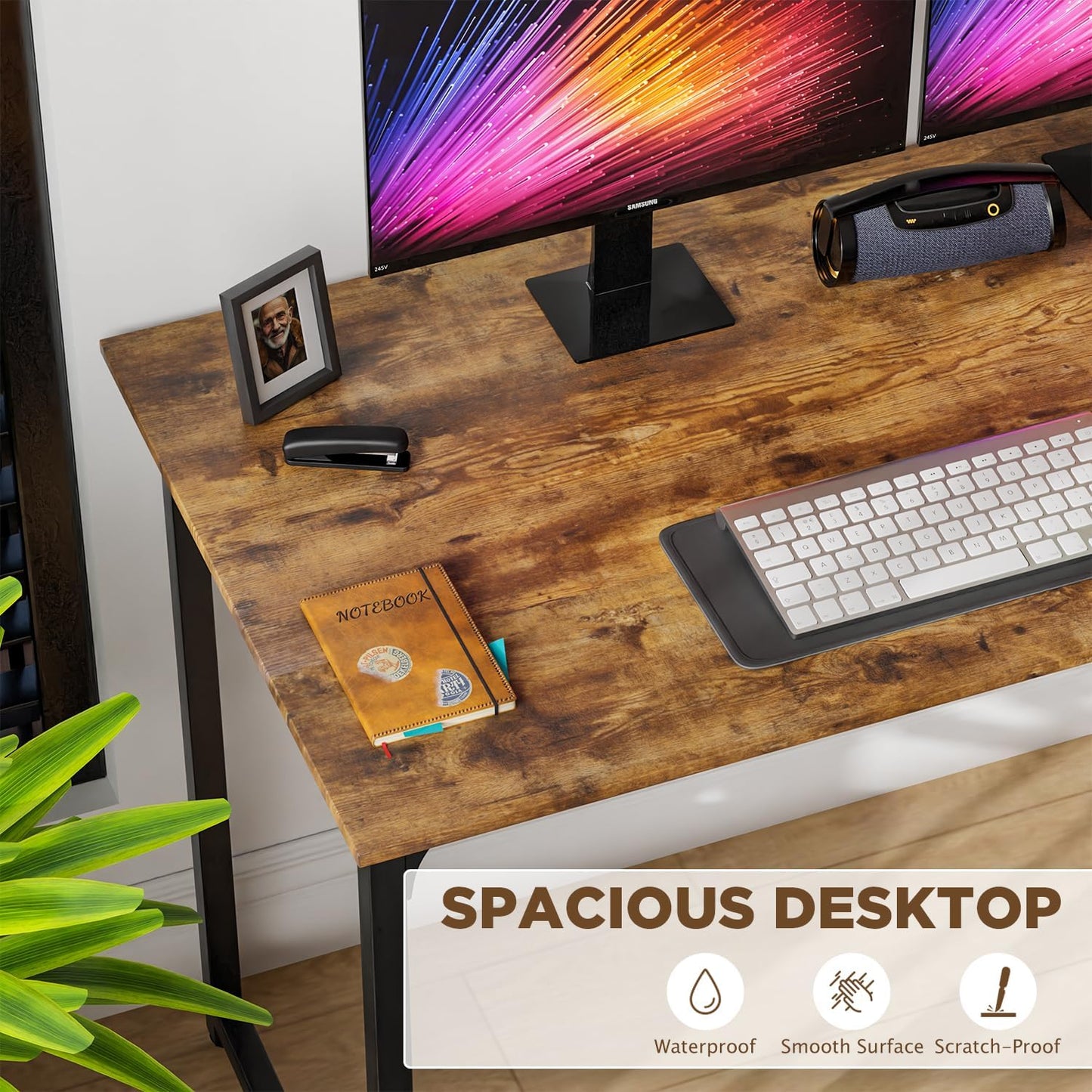 PayLessHere | 47 Inch Computer Desk | Brown | Office Desk with Metal Frame, Adjustable Feet | Water-Resistant, Scratchproof Surface | Sturdy Writing Table for Home Office or Study | Pack of 1