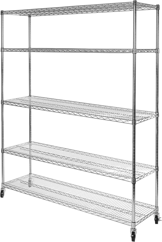 Seville Classics UltraDurable Heavy Duty NSF Solid Steel Wire Rack Storage Unit Organizer for Garage, Warehouse, Office, Restaurant, Classroom, Kitchen, 5-Tier Shelving, 60" W x 18" D