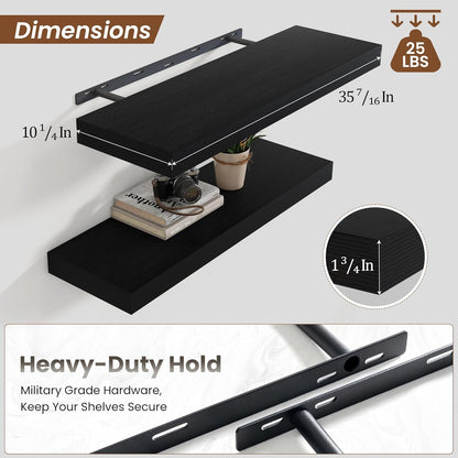 Heimlove 36 Inch Floating Shelves for Wall Set of 2,Black Wall Shelves for Storage & Decor - Heavy Duty with Invisible Brackets,Perfect for Living Room,Bedroom,Home Office