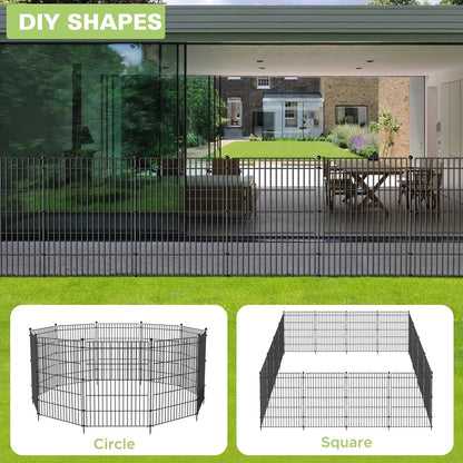 10 Panels No Dig Garden Fence with Gate, 34in(H) × 22.5ft(L) Decorative Metal Outdoor Dog Fence, Rustproof Pet Fencing for Yard, Patio, Flower Bed -Temporary Fencing| Easy to Install