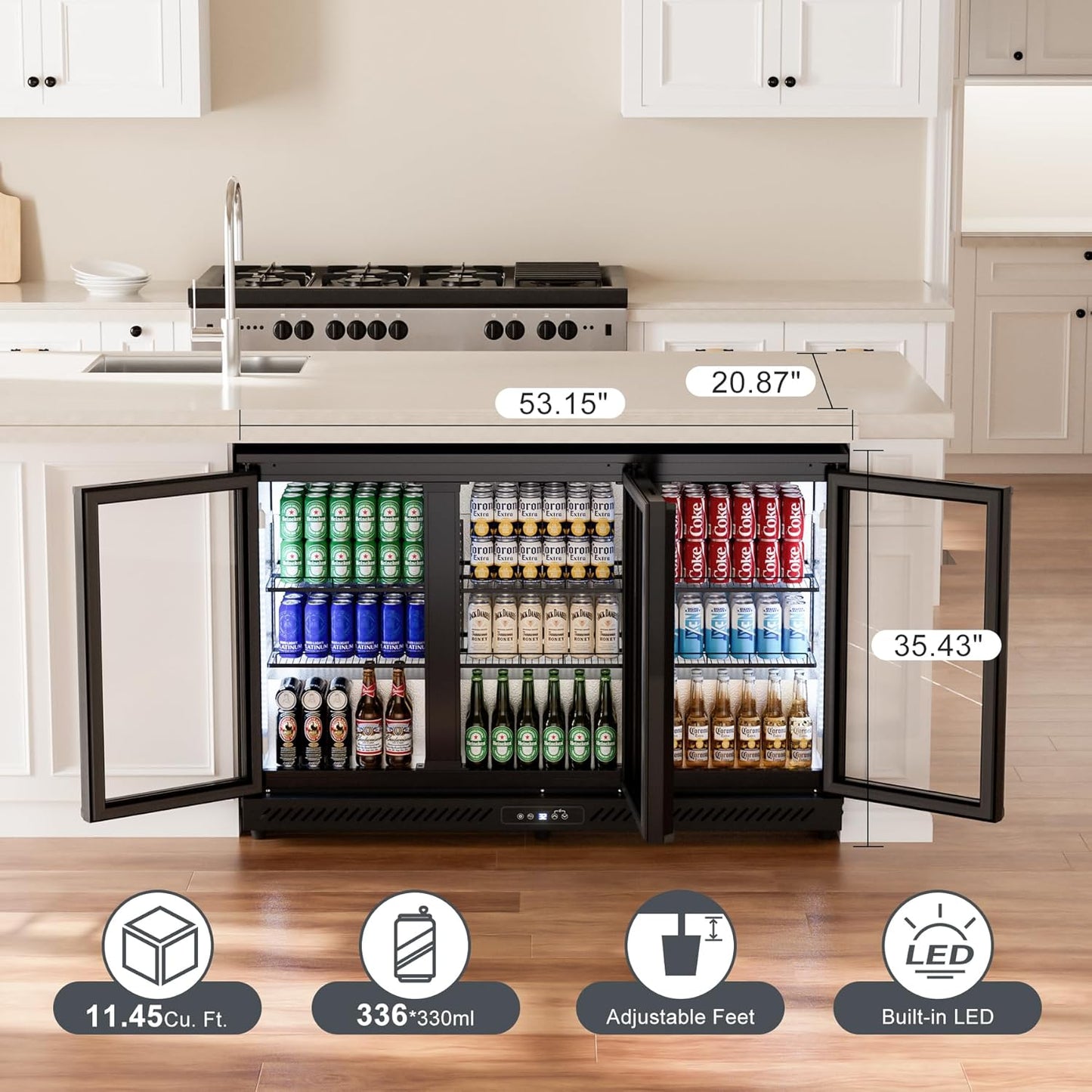 COTLIN 12.45 Cu.Ft Back Bar Beverage Cooler with Low-E Glass Auto Defrost ??3 Door Commercial Under Counter Fridge for Beer, Soda, Wine??Triple Fan Cooling, ETL NSF Approved