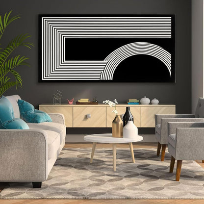 Large Abstract Wall Art Black And White Wall Art Geometric Line Wall Print Painting Artwork Canvas Art Wall Decor Simple Picture Artwork For Living Room Bedroom Office Home Wall Decor 29"X 58"