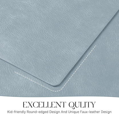 MOSAYT Vinyl Placemats Set of 8-12 X 17 Inch - Faux Leather 100% Waterproof Oil-Proof Wipeable PU Place Mats, Heat Resistant Reversible Table Mats for Kitchen, Dining, Outdoor (Light Grayish Blue)