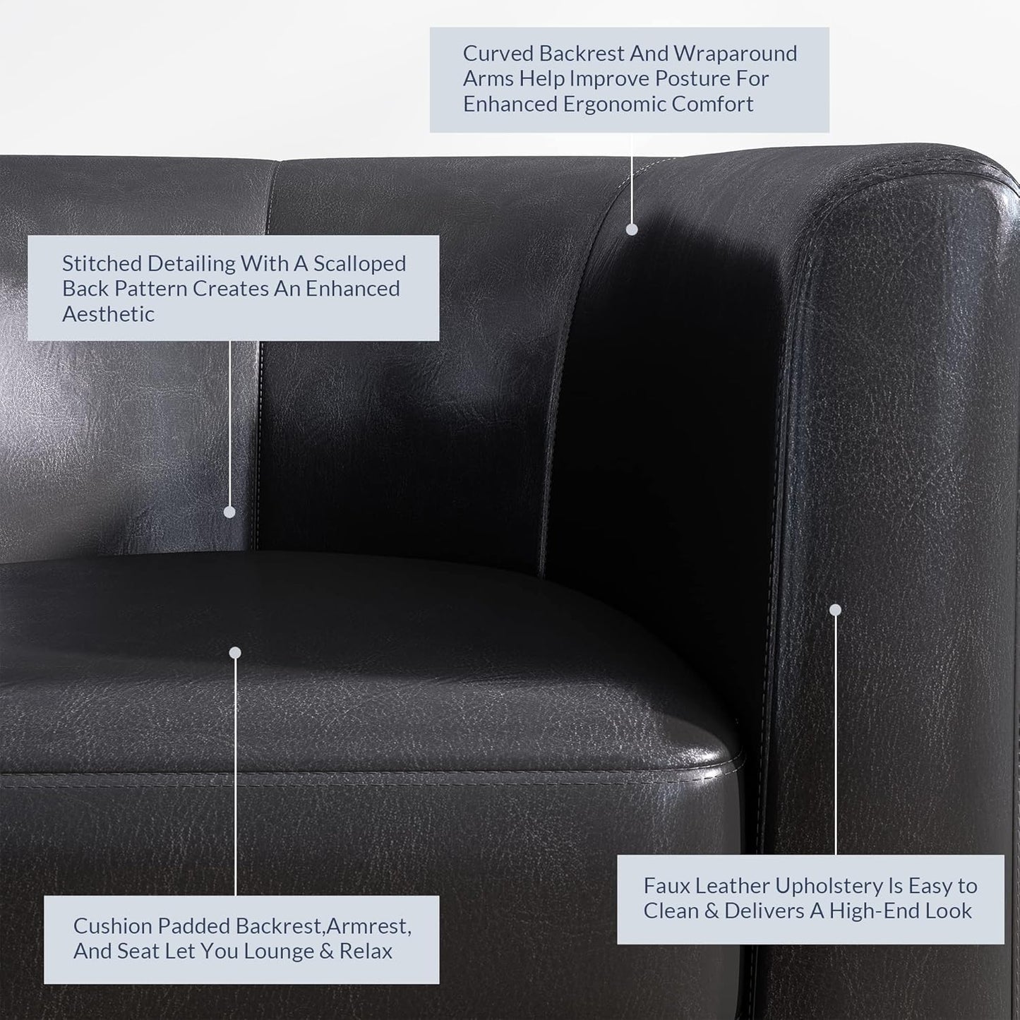 BELLEZE Accent Barrel Chair, Club Tub Sofa Corner Chair with Flared Legs and Cozy Soft Padding for Living Room Bedroom Waiting Room - Black