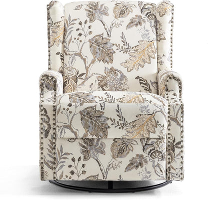 UIXE Swivel Rocker Manual Recliner Chairs Set of 2, Wingback Swivel Glider Fabric Nursery Reclining Sofa Chair, High Back Upholstered Arm Chair for Living Room Bedroom - Beige Plants