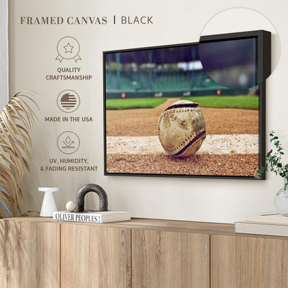 ElephantStock Baseball In Stadium Wall Art - Horizontal Framed Canvas - 1-Piece Living Room Wall Decor - Car Photography Canvas Print - Brown and Beige Decor for Wall - 37" X 25"