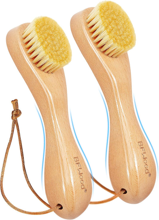 BFWood 2PCS Laundry Stain Brush - Natural Soft Boar Bristles, Removes Tough Stains from Delicate Fabrics Like Knits, Cotton, and Linens, Gentle on Fabrics, No Damage