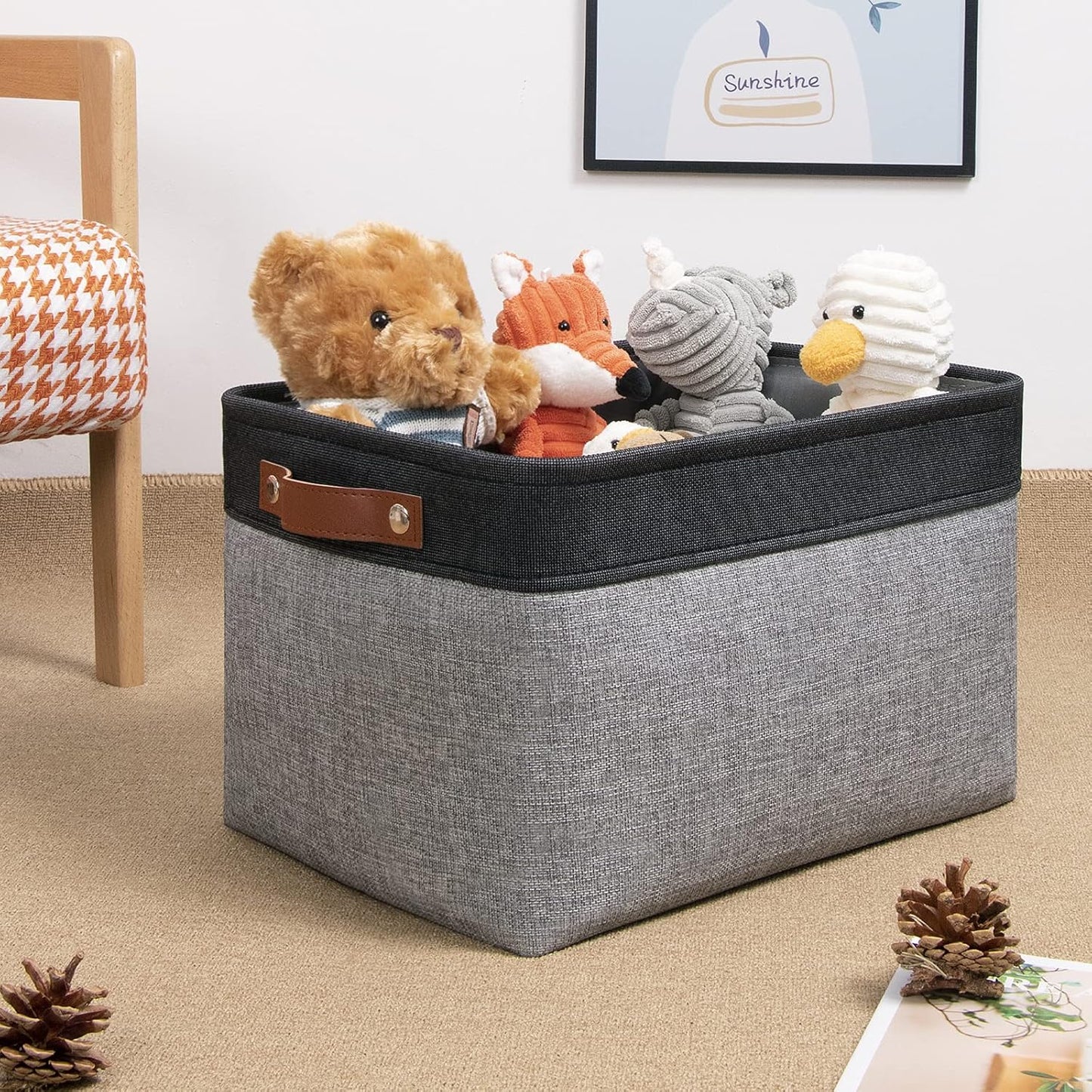 DULLEMELO Fabric Baskets for Storage, Rectangular Fabric Storage Bins Collapsible, Perfect for Shelves, Closets, Nursery, Empty Gift Baskets (3-Pack Medium-15 inch X 11 inch X 9.5 inch , Black&Grey)