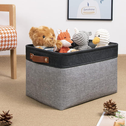 DULLEMELO Fabric Baskets for Storage, Rectangular Fabric Storage Bins Collapsible, Perfect for Shelves, Closets, Nursery, Empty Gift Baskets (3-Pack Medium-15 inch X 11 inch X 9.5 inch , Black&Grey)