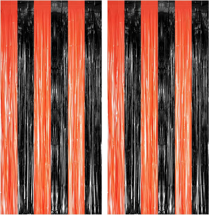 Black Orange Streamers Party Backdrop - GREATRIL Tinsel Fringe Curtain for Halloween Decorations/Pumpkin/Birthdays Party Decoration - 3.2ft X 8.2ft - 2 Packs