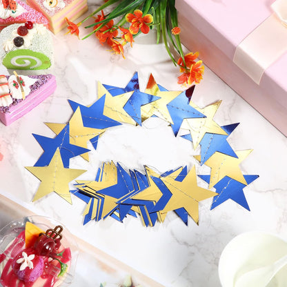 Patelai Glitter Star Garland Banner Decor 130 Feet Star Hanging Bunting Banner Twinkle Backdrop for Homecoming Classroom Wedding Birthday Halloween Christmas Party Supplies(Blue, Gold)