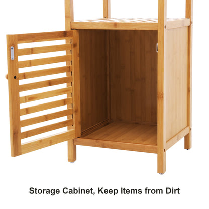 SONGMICS Bamboo Bathroom Storage Floor Cabinet, 4 Tiers Multifunctional Floor Shelving Unit, Free