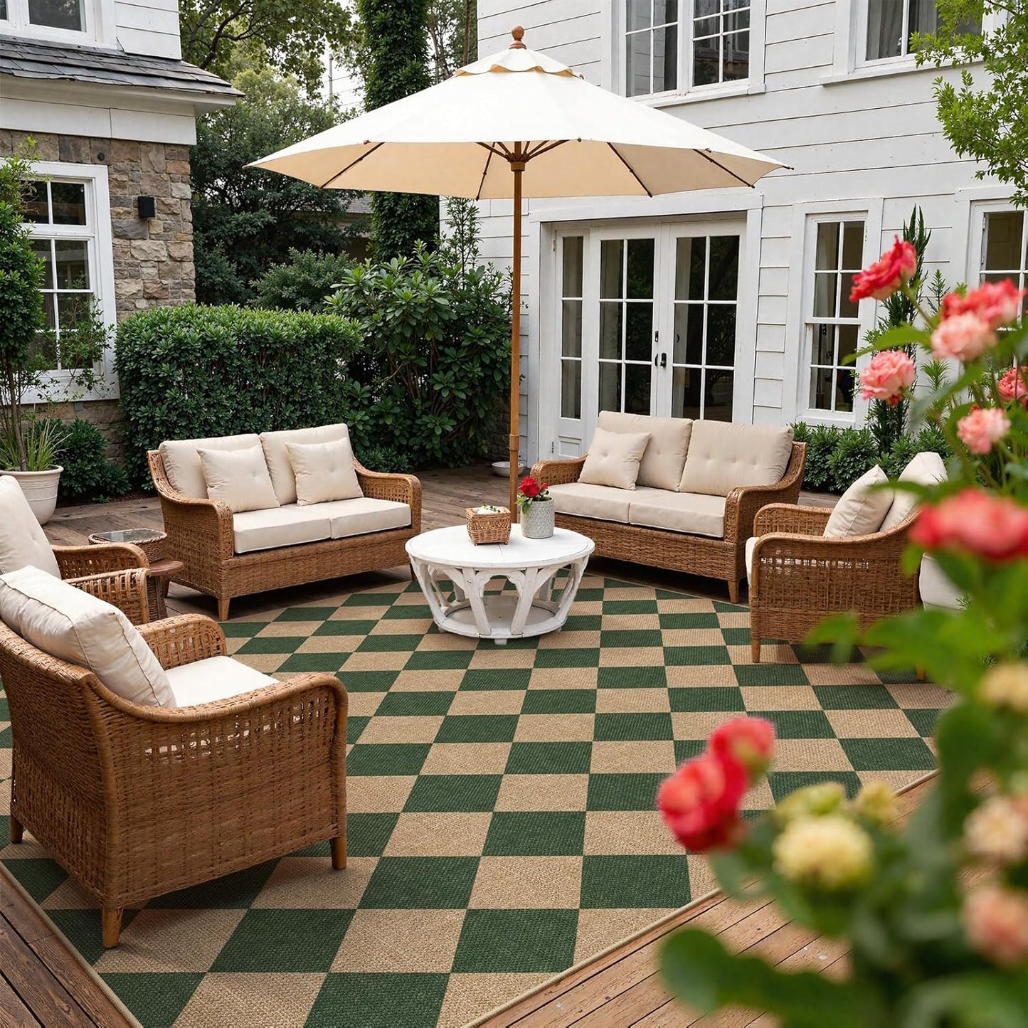 Lahome Checkered Washable Rugs 8x10, Easy Jute Rug for Living Room Patio, Farmhouse Neutral Indoor Outdoor Carpet Non Slip Non Shedding Floor Carpet for Office Deck Backyard