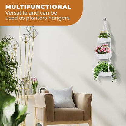 REGAL TRUNK Hanging Fruit Baskets for Kitchen - 3 tiers Fruit Baskets Hanger - Macrame Fruit Hammock - White Boho Wall Decor - Produce and Vegetable Tiered Storage Holder - 3x10x27.5 in