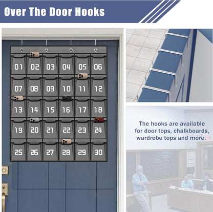 Loghot Classroom Accessories Closet Pocket Chart for Cell Phones Holder Wall Door Hanging Organizer (30 Pockets Gray)