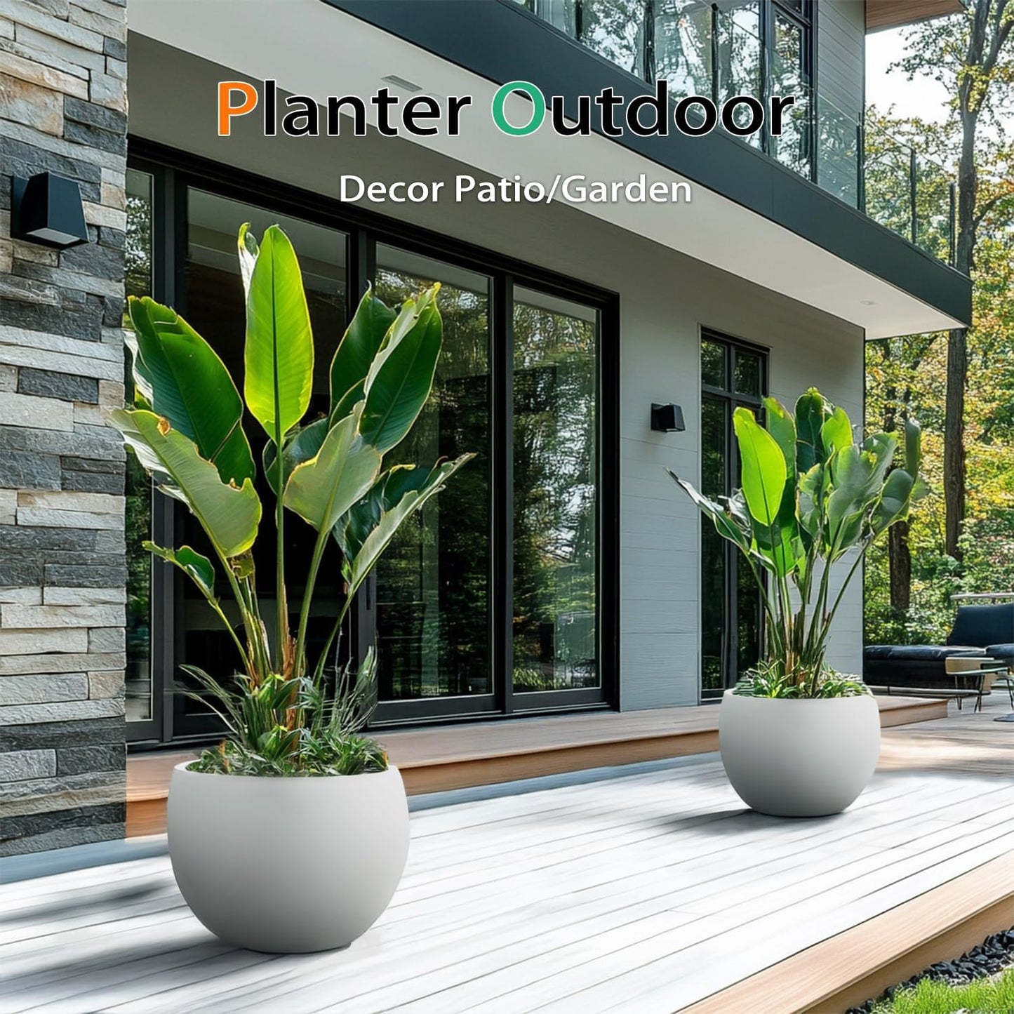 Ball Concrete Planter Outdoor Indoor, Large Tall Cement Plant Pots for Trees Flowers (Gray, 16 inch)