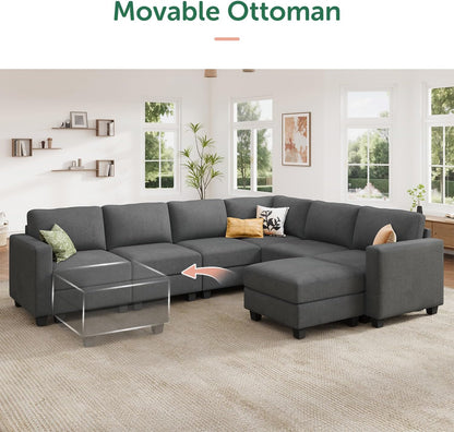 HONBAY Corduroy Modular Sectional Sofa with 5 Seaters, Sectional Corner Sofa with Chaise, L Shape Couches for Living Room, Dark Gray