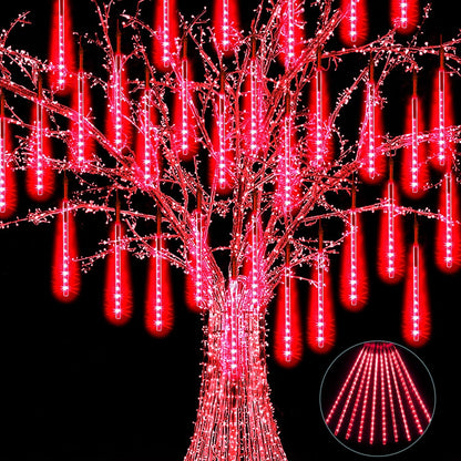 Christmas Meteor Shower Rain Lights, 10 Tube 12 Inch 240 LEDs Icicle Outdoor Raindrop for Xmas Halloween Wedding Party Tree Holiday Decoration, Red