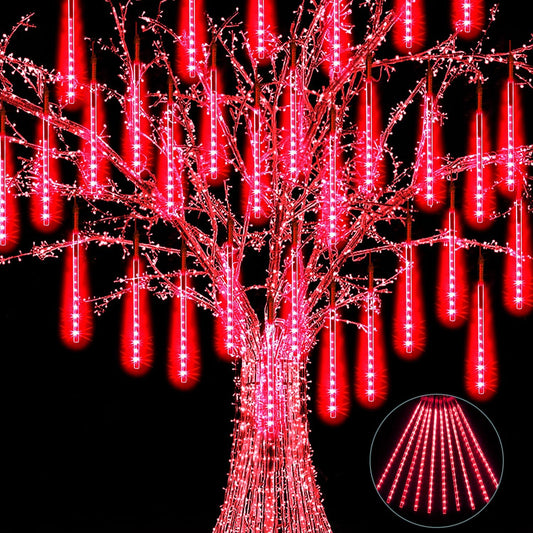 Christmas Meteor Shower Rain Lights, 10 Tube 12 Inch 240 LEDs Icicle Outdoor Raindrop for Xmas Halloween Wedding Party Tree Holiday Decoration, Red