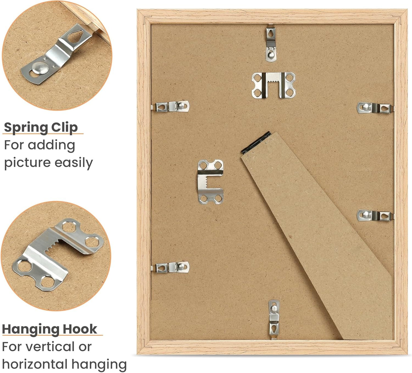 upsimples 8.5 by 11 Picture Frame, Natural Solid Wood Picture Frames, Display 6x8 with Mat or 8.5 x 11 Without, Wall or Tabletop, 1 Pack, Natural