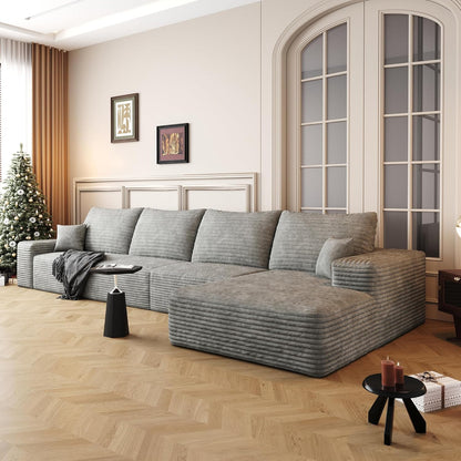 136" Sectional Couches for Living Room Modern Modular Sofa with L-Shape Couchs Upholstered Boneless Couch Deep Seat Sectional Couch with Chaise (Grey, Right Facing Chaise+3Seaters)