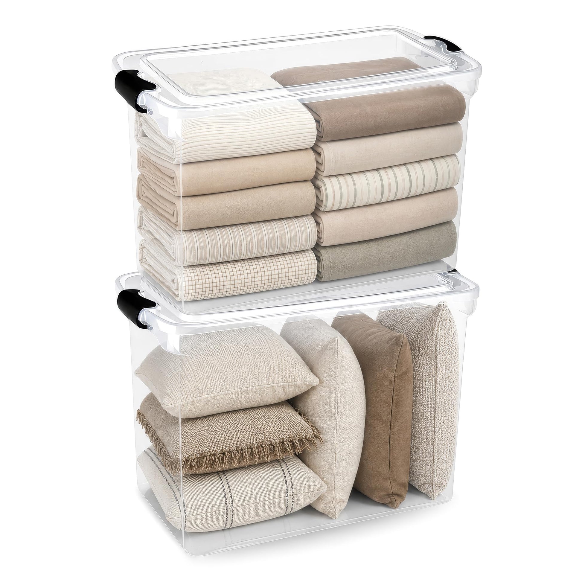 HOMZ Clear Plastic Storage Bins w/Latching Lid, 112 Qt, Gray Latch, 2 Pack