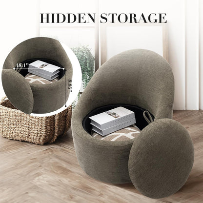 COLAMY Swivel Accent Chair, 360° Swivel Chair with Hidden Storage, Modern Small Barrel Swivel Armchair for Living Room/Bedroom, Green