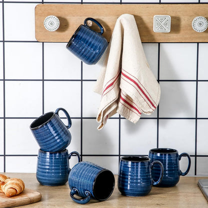 Hasense Espresso Cups 8 oz, Small Coffee Cups Set of 6, Ceramic Mugs with Handle for Coffee, Tea, Cappuccino and Mocha, Dishwasher & Microwave Safe, Blue